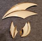 Crown Trifari Pin Brooch/Clip Earrings Goldtone/Cream
