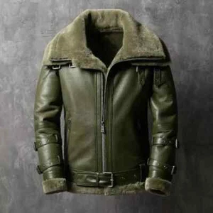 B3 Bomber Aviator RAF Real Sheep Skin Pilot Flying Double Collar Leather Jacket - Picture 1 of 5