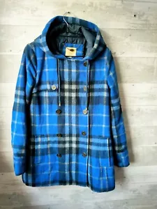 Quicksilver vintage check wool tweed coat, Tartan double breasted hood duffle M - Picture 1 of 14