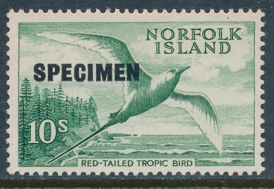 1960 NORFOLK ISLAND SPECIMEN UPPER LEFT OVERPRINT 10/- TROPIC BIRD FINE MINT MNH - Image 1 of 3