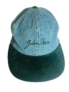 Vintage 80er 90er John Deere Spell Out Denim Snapback Hut Wildleder Krempe Traktor Bauernhof SELTEN - Bild 1 von 11