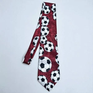 Vintage Soccer Balls Necktie Hand Made Burgundy Polyester Soccer Futbol Sports - Picture 1 of 6