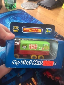 My First Matchbox Volvo Tilt Truck Blue Hubs Toy Model China Base 70mm Long - Picture 1 of 1