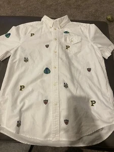 Ralph Lauren Boys Collegiate Embroidered Logos Short Sleeve Button Down Shirt XL - Picture 1 of 6