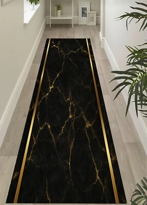 Alfombra de corredor de mármol negro dorado, alfombra de mármol, alfombra de mármol, alfombra de cocina negra dorada Foto 1 de 4