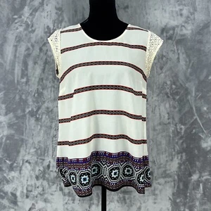 Blusa boho Daniel Rainn para mujer con mangas de encaje a rayas talla pequeña - Imagen 1 de 10