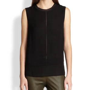 Blusa sin mangas con capas de seda VINCE mediana negra cuello redondo transparente - Imagen 1 de 7