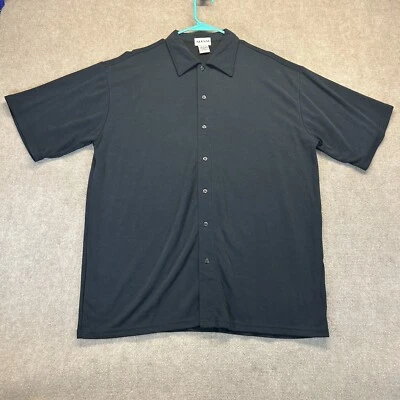 Винтажная мужская рубашка Alfani XL черная с коротким рукавом на пуговицах вискозная смесь - Изображение 1 из 4