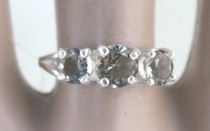 Green Quartz One 6 mm and Two 5 mm 1.45 tcw 3 Stone Ring Sterling Silver Size 7 - Picture 1 of 4