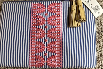 Bolso de Mano VINEYARD VINES Azul y Blanco Rayas Pop Bordado con Borlas Nuevo con Etiquetas Foto 1 de 4