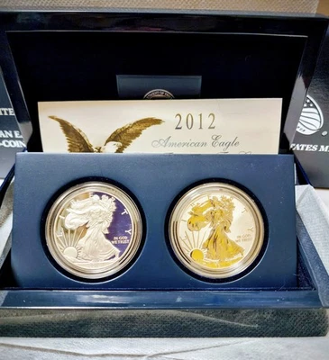 Conjunto de 2 moedas 2012-S prata águia prova e conjunto de prova reversa com certificado e estojo  - Imagem 1 de 4