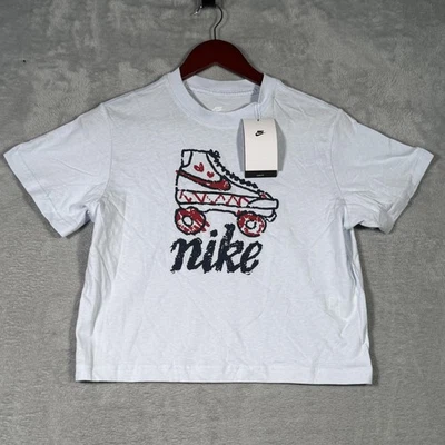 Nike Shirt Girls Medium Light Blue Loose Fit Roller Skate Graphic Tee DV0564-085 - Image 1 of 4