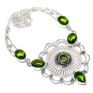Green Peridot Gemstone Handmade 925 Sterling Silver Jewelry Necklace Size 18" - Picture 1 of 1