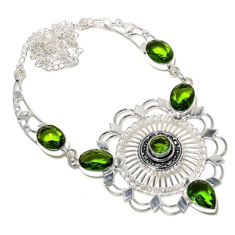 Green Peridot Gemstone Handmade 925 Sterling Silver Jewelry Necklace Size 18" - Image 1 of 1