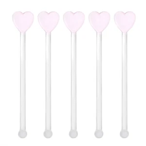 Glass Heart Swizzle Sticks for Coffee, Tea, and Cocktails (5pcs)-IL - Picture 1 of 12