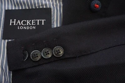 Hackett London Navy Blue Woven 100% Wool Sport Coat Blazer Sz 44R - Image 1 of 4