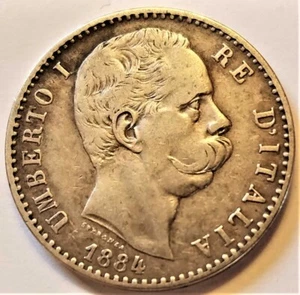 1884-R Italy 2 lire, toned VF silver coin - King Umberto I - Savoy Coat of Arms - Picture 1 of 4