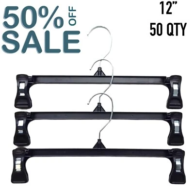 Black Clothes Hangers with GRIP CLIPS-12" pants-Lot of 50*SALE*50% off(IT#39) - Image 1 of 4