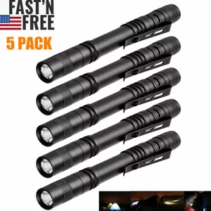 5Pcs LED Flashlight Portable Pen Torch Lamp Clip Mini Light Penlight US - Picture 1 of 12