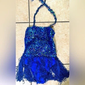 Art Stone Kids Vintage 1920s Sequins Blue Beaded Tassels Dance Flapper Dress. - Picture 1 of 4