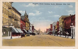 Franklin Street Looking South Michigan City Indiana 1920s postcard - Picture 1 of 2