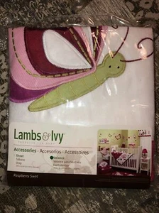 NEW Lambs & Ivy Raspberry Swirl Nursery Crib Window Valance Pink Green Butterfly - Picture 1 of 5
