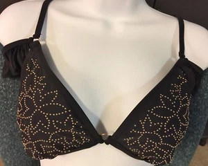 Time and Tru Badeanzug Bikini Oberteil Volant schwarz gold Nieten verziert Medium neu mit Etikett - Bild 1 von 6