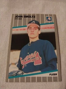 1989 JOHN SMOLTZ FLEER BASEBALL ROOKIE CARD RC #602 ATLANTA BRAVES RED SOX - Picture 1 of 2