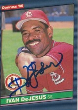 IVAN DEJESUS ST. LOUIS CARDINALS  SIGNED 1986 DONRUSS CARD #449