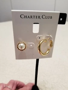 MIX IT UP! Charter Club Gold Tone Hoop & Pearl Stud Earrings - Picture 1 of 1