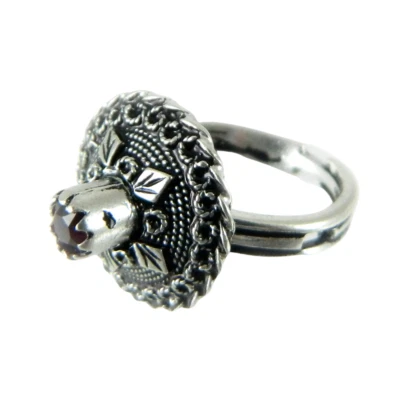 Anello sardo bottone argento brunito con pietra rosso centrale Gioiello Sardegna - Immagine 1 di 2