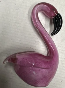 Hand Blow Glass Pink Flamingo with Black Beak Figurine ~7” H x ~5” L x 3” W - Picture 1 of 8