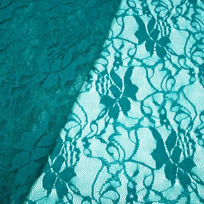 Stoff Bi-Stretch Spitze Spitzenstoff mit Blumenmuster petrol grün Kleiderstoff - Bild 1 von 4