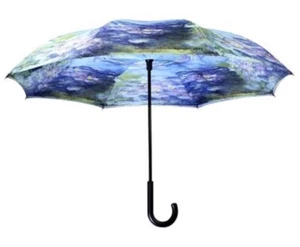 Galleria Monet’s Water Lilies Stick Umbrella Reverse Close New - Picture 1 of 2