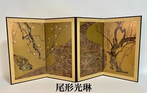 Korin Ogata: Red & White Plum Blossoms, Larger 2-Panel Byobu Screens 14" x 15" - Picture 1 of 15