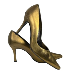 Stuart Weitzman Gold Metallic Leather Pumps 4" Heels Size 9B - Picture 1 of 9