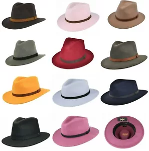 Sombrero Trilby Fedora aplastable 100% lana fieltro con correa de cuero 11 colores - Imagen 1 de 28