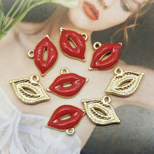 20pcs Enamel Alloy Red Lip Charm Sexy Kiss Mouth Pendant Jewellery Craft 19*13mm