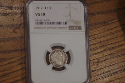 1912-D Denver Mint Silver Barber Dime, NGC VG 10 - Image 1 of 2