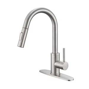 KPW Kitchen Sink Faucet with Sprayer Brushed Nickel Pull Down Kitchen Faucet ... - Picture 1 of 7