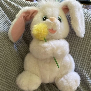 Vtg Applause White Easter Bunny Rabbit Plush W/Dandelion 12” - Picture 1 of 9