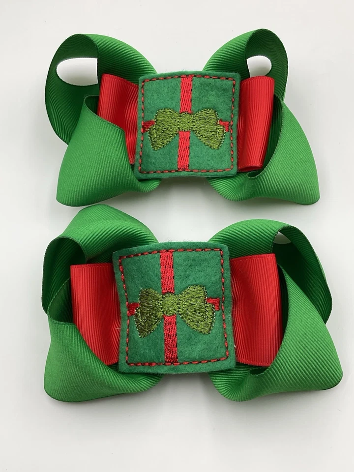 Navidad 4 pulgadas moño de pelo coletas hecho a mano verde grosgrain cocodrilo clip Foto 1 de 2