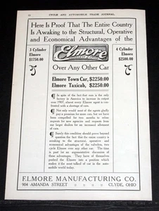 ALTE ZEITSCHRIFT DRUCKANZEIGE 1908, ELMORE VENTILLOS 2 TAKT, 3 UND 4 ZYLINDER AUTOS! - Bild 1 von 1