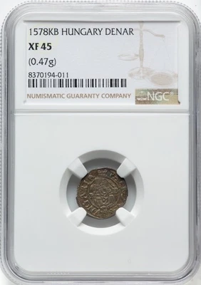 HUNGARY 1578-KB DENAR SILVER COIN, CIRCULATED AND ORIGINAL, NGC CERTIFIED XF45 - Image 1 of 2