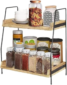 Countertop Coffee Station Organizer 2 Tier Wooden Kitchen Counter Shelf for C... - Picture 1 of 12