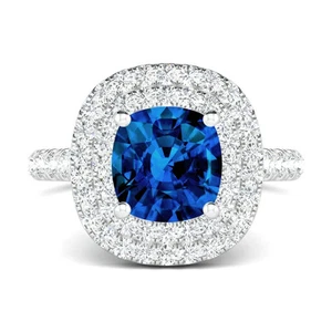 Fine 14k White Gold 1.70 Carat Certified Cushion Sapphire Diamond Lab Grown Ring - Picture 1 of 18