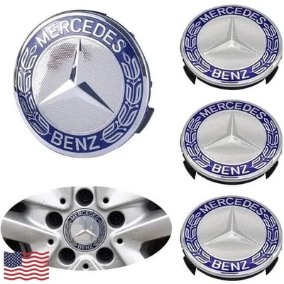 4 x 75mm Fits Mercedes Benz Wheel Center Caps Emblem Rim Hub Cover Badge Blue  - Изображение 1 из 4
