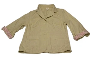 J Jill size 8 light green 2 button 3/4 sleeve jacket roll cuff flower print - Picture 1 of 6