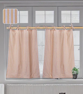 Cortinas de cocina a rayas amarillas - Nivel superior de lazo tictac lino algodón rayas... Foto 1 de 4