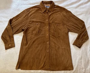Vintage Real Genuine Leather Shirt Brown Suede Large Button Up - Picture 1 of 24